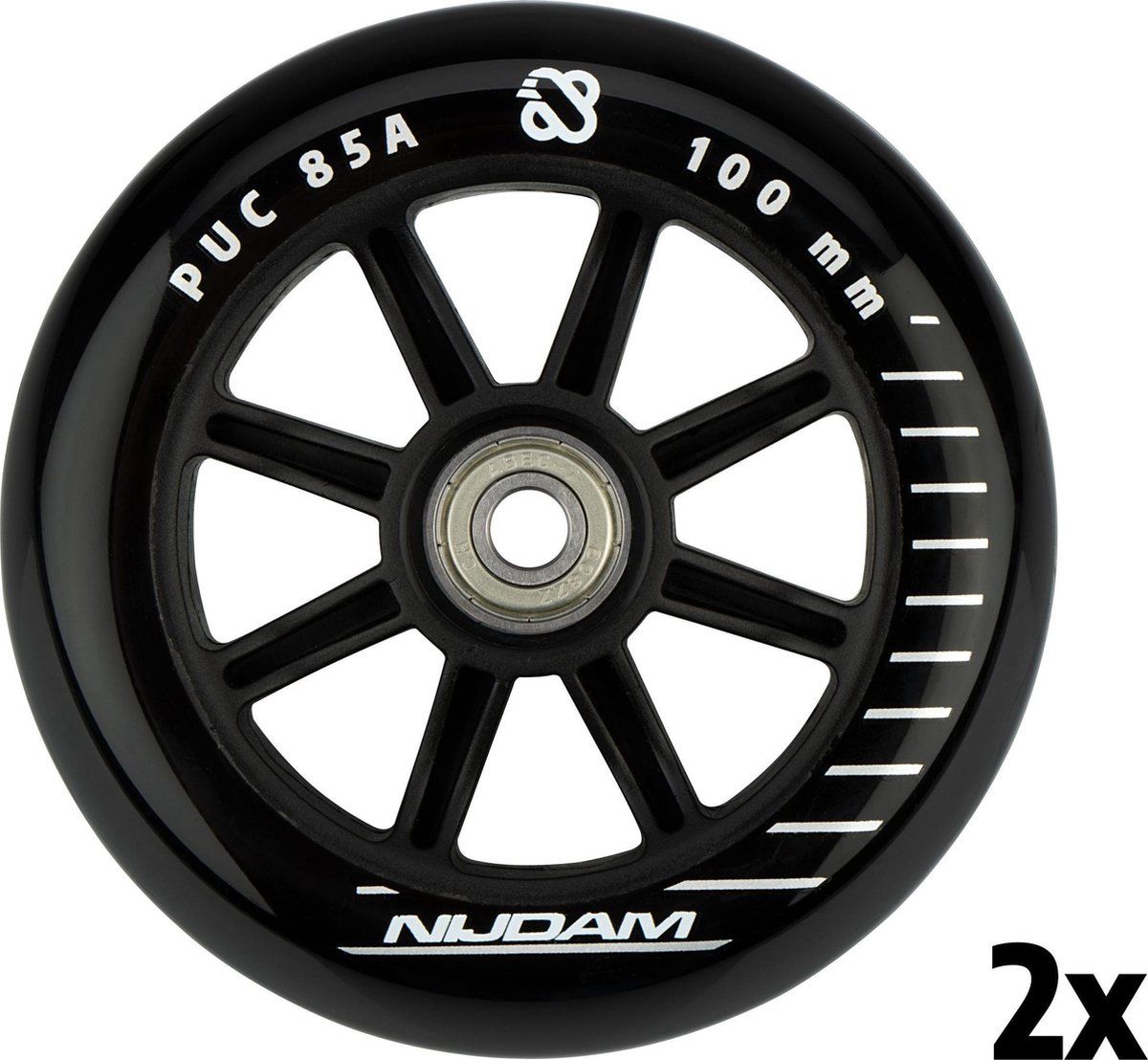 Nijdam Stuntstep Wielen Set - 100x24 mm - 2st - Spoked PP - Zwart/Zilver/Wit