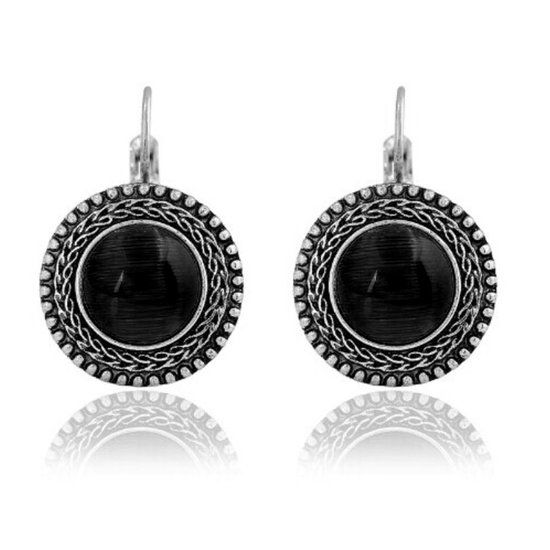 Deja Jewels Lookinggoodtoday Ronde zilver dames oorbellen oorhangers met zwarte opaal