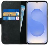 Rosso Deluxe Echt Leer Hoesje Geschikt voor Samsung Galaxy S25 | Ruimte voor drie pasjes | Portemonnee Book Case | Met Pasjeshouder | Zwart