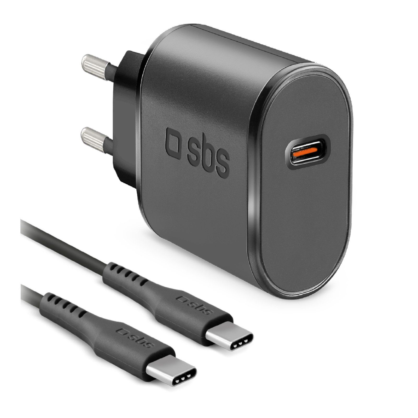 SBS Reiselader 1x USB-C 15W inkl. USB-C-Kabel 1m zwart
