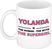 Bellatio Decorations Naam cadeau Yolanda - The woman, The myth the supergirl koffie mok / beker 300 ml - Oudroze Keramiek