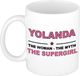 Bellatio Decorations Naam cadeau Yolanda - The woman, The myth the supergirl koffie mok / beker 300 ml - Oudroze Keramiek