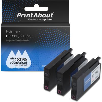 PrintAbout Huismerk 711 (CZ135A) Magenta Inktcartridge 3-pack | Compatibel met HP DesignJet