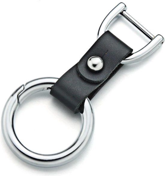 LGT JWLS Lookinggoodtoday Zilverkleurige Zwarte Leren Sleutelhanger met Ring