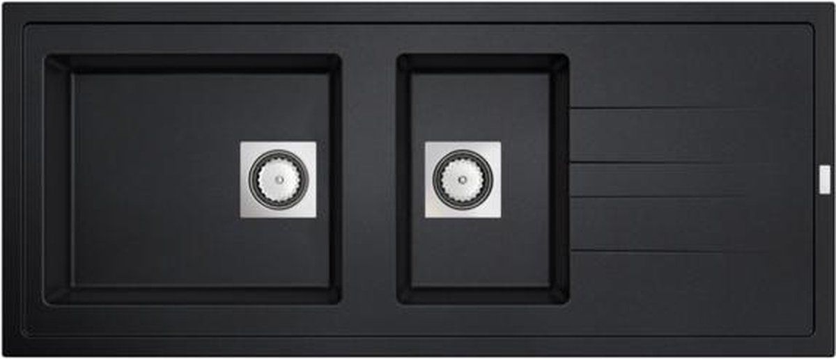 Nemo Go Molto inbouwspoeltafel composiet met 2 bakken met afdruip 1170 x 500 mm zwart