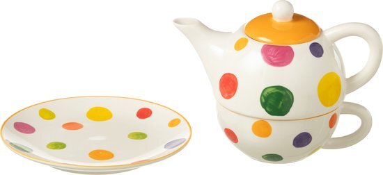 J-Line doos &#39;Tea For One&#39; kopje + schoteltje + theepot set - porselein - mix