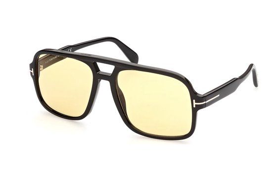 Tom Ford Falconer-02 FT0884 Zonnebril - Unisex - Glanzend Zwart Montuur - Bruine Glazen - UV400 Bescherming