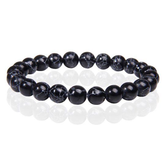 Memphis Lookinggoodtoday Natuursteen Armband met 8mm Kralen Memphis - Black Howlite