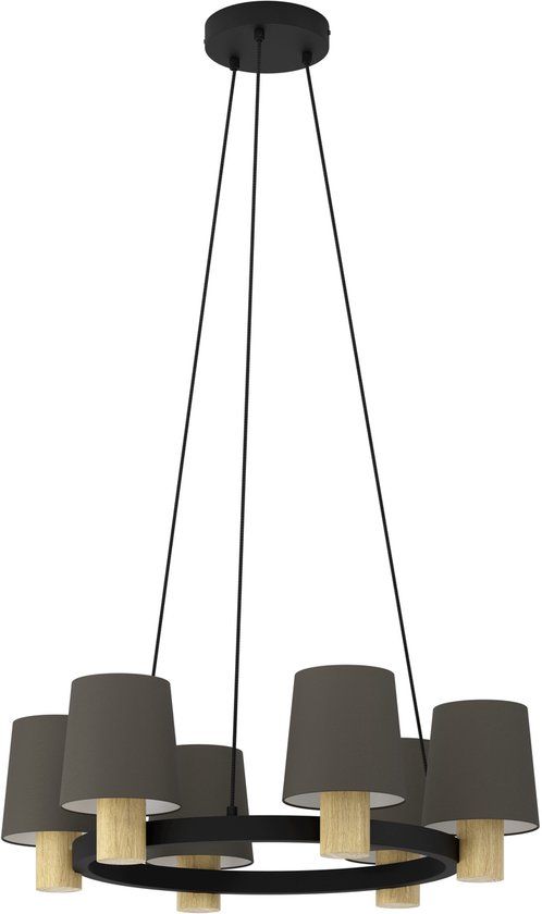 EGLO Edale hangende plafondverlichting Harde montage E27 240 W Zwart, Bruin, Cappuccino Staal, Hout Stof/Weefsel, Hout Zwart IP20 I 6 E27 40 W 240 W AC 220 - 240 V 50 / 60 Hz 220 - 240 V 1100 mm 70 cm 3,6 kg 1 stuk(s)