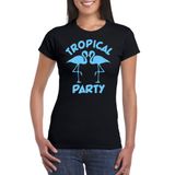 Bellatio Decorations Tropical party T-shirt dames - met glitters - zwart/blauw - carnaval/themafeest XXL