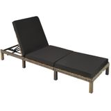 tectake Wicker ligbed Zonnestoel ligstoel - Zonnebed Loungebed - natuur kleur - verstelbare rugleuning - poly-rattan
