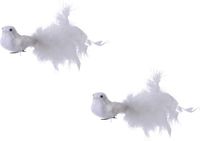 Bellatio Decorations Decoris Kerstboom vogels op clip - 4x st - wit - 17 cm - kunststof - kerstornamenten