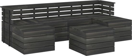 vidaXL 7-delige Loungeset pallet massief grenenhout donkergrijs