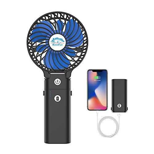 HandFan Handheld elektrische ventilator Mini draagbare buitenventilator met 5200 mah oplaadbare Power Bank batterijkoeling Opvouwbare USB-desktopventilator voor kantoor/thuis/buiten/camping