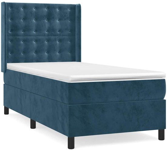 vidaXL Boxspring met matras fluweel donkerblauw 90x200 cm