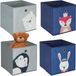 Merkloos Opbergmand kinderkamer - set van 4 - opvouwbaar - dieren - blauw, grijs