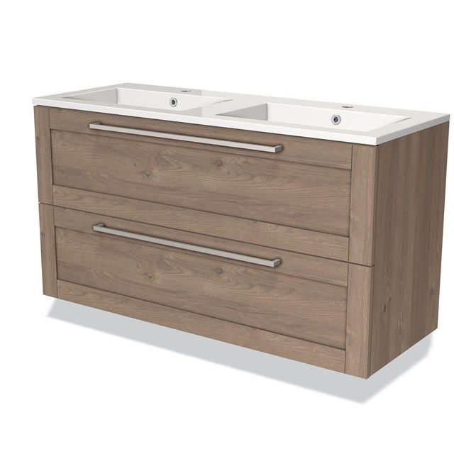 Maxaro Badkamermeubel 120cm Modulo Middenbruin Eiken 2 lades Kader Wastafel Mineraalmarmer