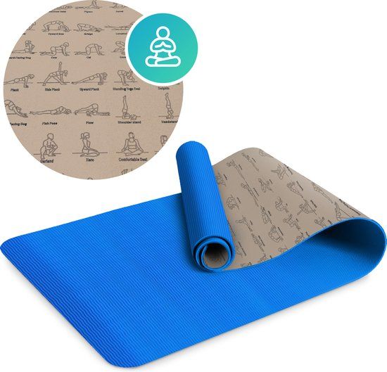 Vitalic Yogamat - 30mm Dik TPE & Kurk - Blauw/Bruin - Anti-slip - Incl. Sportschema