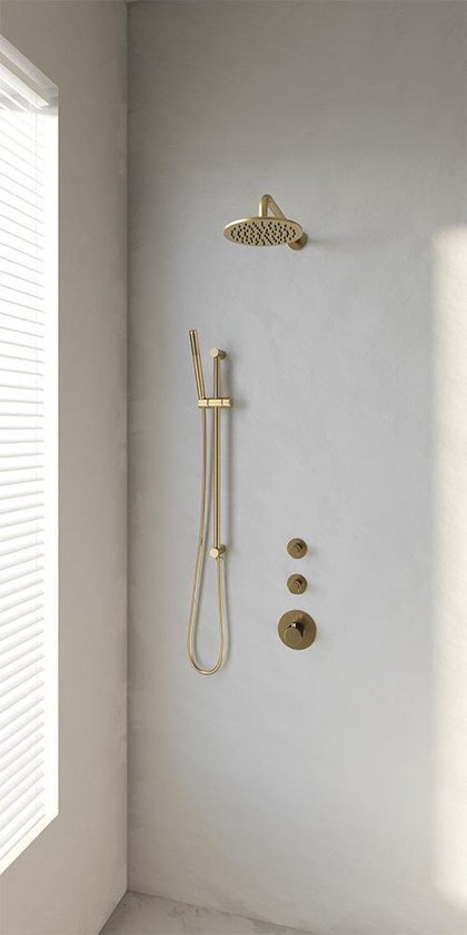 Brauer Brauer Gold Edition regendoucheset glijstang, gebogen muurbuis en staafhanddouche Ø20cm goud