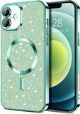 Techsuit Hoesje geschikt voor Apple iPhone 16 Plus - Luxury Glitter Back Cover - Geschikt voor MagSafe - Lichtgroen