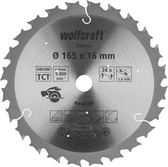 wolfcraft Cirkelzaagblad voor accu-handcirkelzagen, serie lila, Ø 165 mm