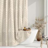 TURKIO Beige Boho douchegordijn - 72 x 72 moderne boerderij, Boheemse chique getuft Chevron getextureerde gestreepte minimalistische geweven stof schattig beige/crème