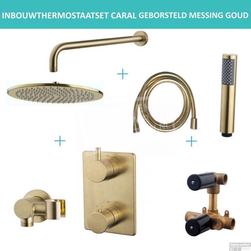 Wiesbaden Caral inbouwthermostaatset rond type 404 geborsteld messing 30cm 29.1023
