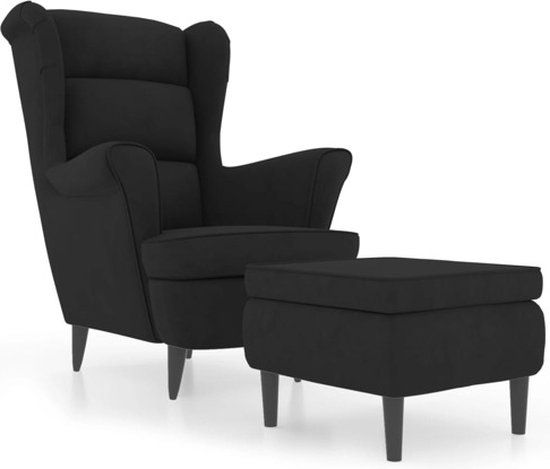 vidaXL Fauteuil met voetenbank fluweel zwart