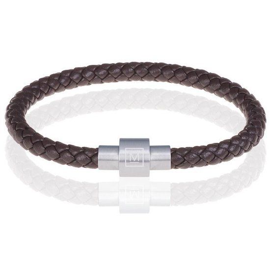 Memphis Leren armband met edelstaal Donkerbruin Zilver - 22cm