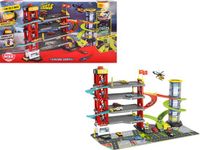 Dickie Toys - Parkeergarage met 4 verdiepingen voor kinderen vanaf 3 jaar (87 x 52 cm) met accessoires - grote speelgoedparkeergarage op 5 niveaus met lift, racebaan, speelgoedauto's, helikopters