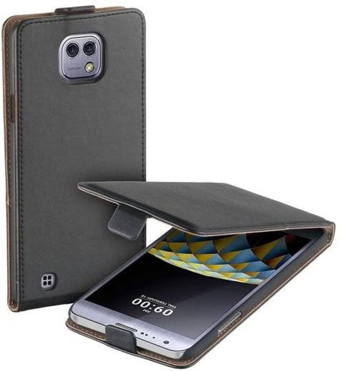 LELYCASE Zwart eco leder flip case voor de LG X Cam Telefoonhoesje