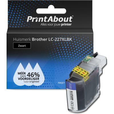 PrintAbout Huismerk LC-227XLBK Zwart Inktcartridge - Compatibel met Brother - 1500 Pagina's