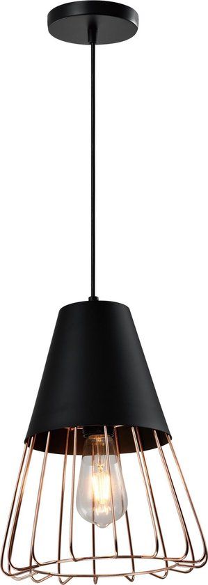 QUVIO Hanglamp industrieel - Zwart/Roze - E27 - 26cm