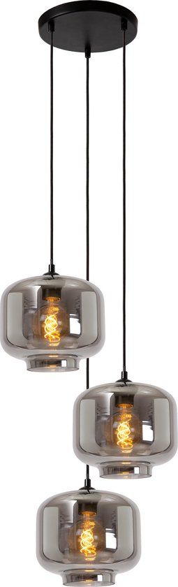 Lucide MEDINE Hanglamp - Ø 46 cm - 3xE27 - Fumé - Zwart