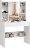 HOMCOM Kaptafel met spiegel en lades - MDF - 90 x 40 x 144,7 cm - Wit