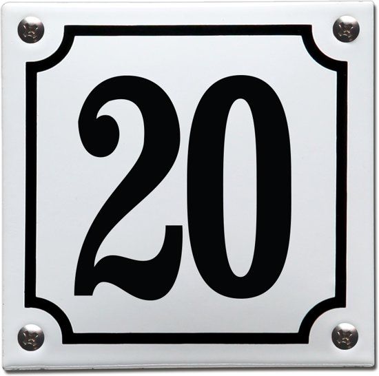 EmailleDesign® Emaille huisnummer wit/zwart nr. 20