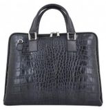 Barberini's Damen Laptoptasche Echtleder Schwarz 38 cm breit, 30 cm hoch, verstellbarer Schulterriemen