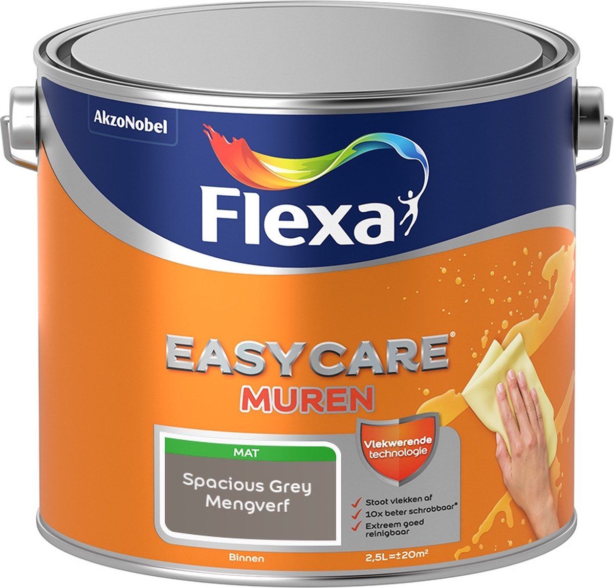 FLEXA Easycare Muurverf - Mat - Spacious Grey - 2,5 liter