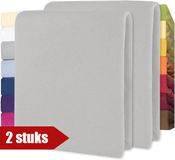 CelinaTex Lucina 2 stuks Topper Hoeslakens Jersey Katoen Stretch - Set van 2 - zilver grijs 90x200cm - 100x200cm