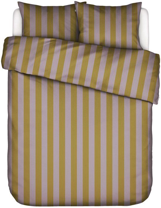 Essenza Minte Stripe Dekbedovertrek Pale purple - Olive - Tweepersoons – 200x200/220 cm