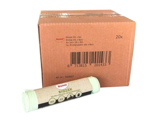 Dumil Biozakken 20 liter groen - 160 zakken - 45x45 cm composteerbaar - Doos 20 rollen à 8 stuks