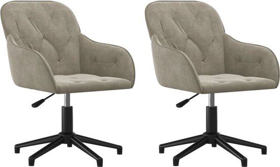 vidaXL Eetkamerstoelen - Draaibaar - Fluweel - 2 stuks - Lichtgrijs