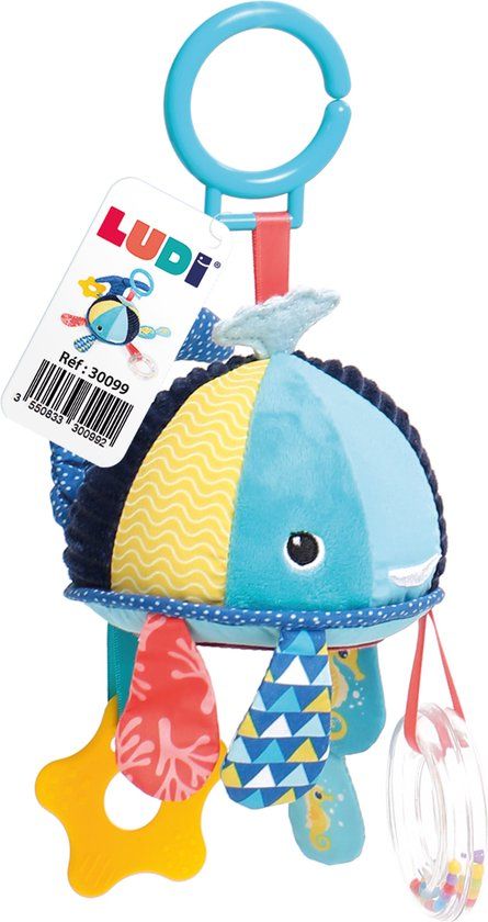 Ludi - Activity Whale with Clip - Educational Toy - 3+ Months