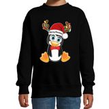 Bellatio Decorations Kersttrui / sweater voor jongens / meisjes - Merry Christmas - zwart - Kerst pinguin 152/164