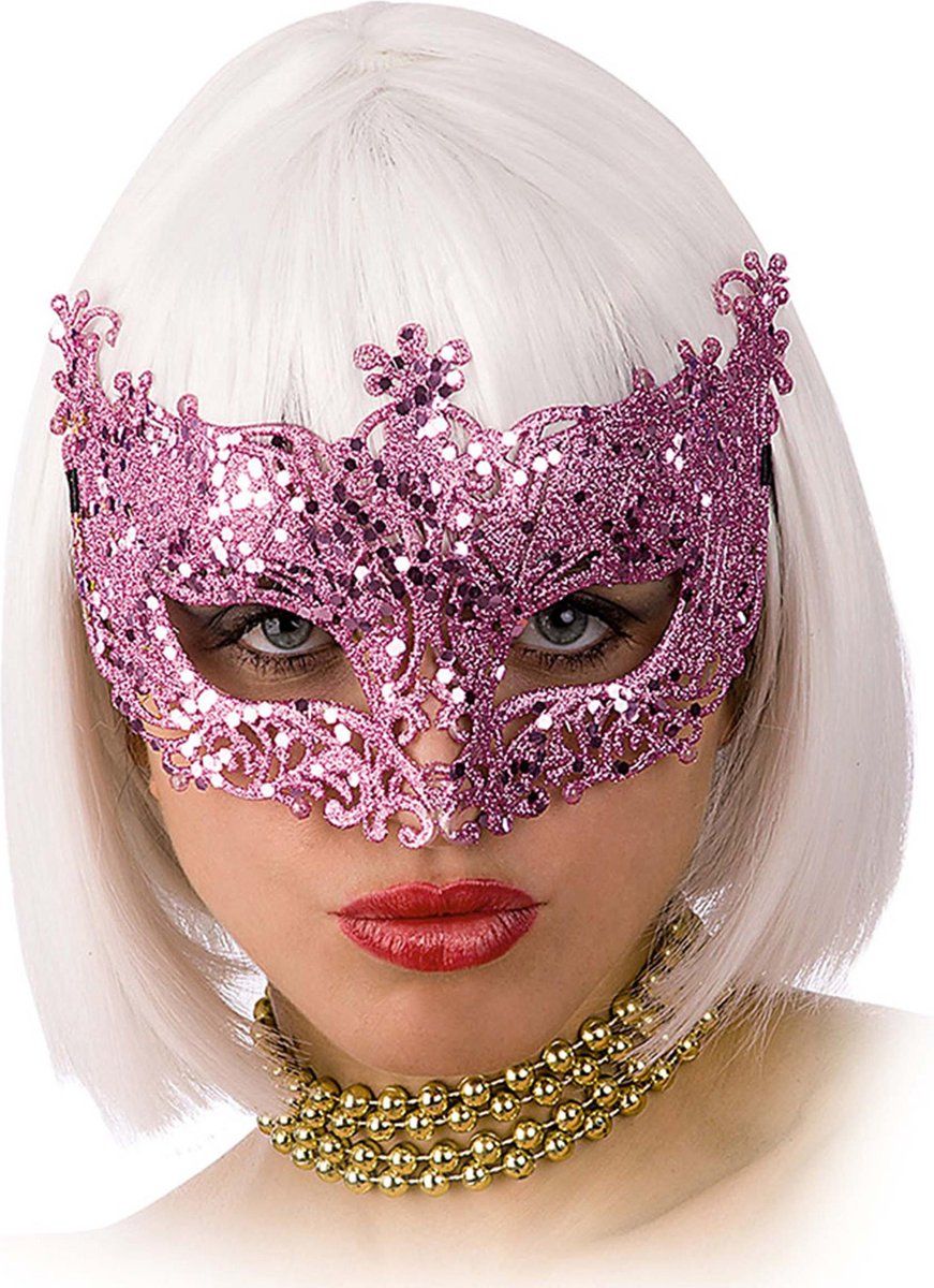 partychimp Carnival Toys 9559: Maschera In Plastica C/Glitter Rosa Ufficiale