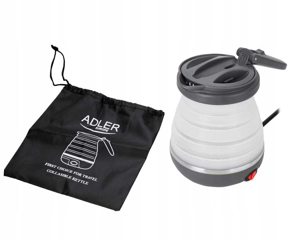 Adler Opvouwbare toeristenketel 0,6 L 750 W Wit siliconen met UK-stekker