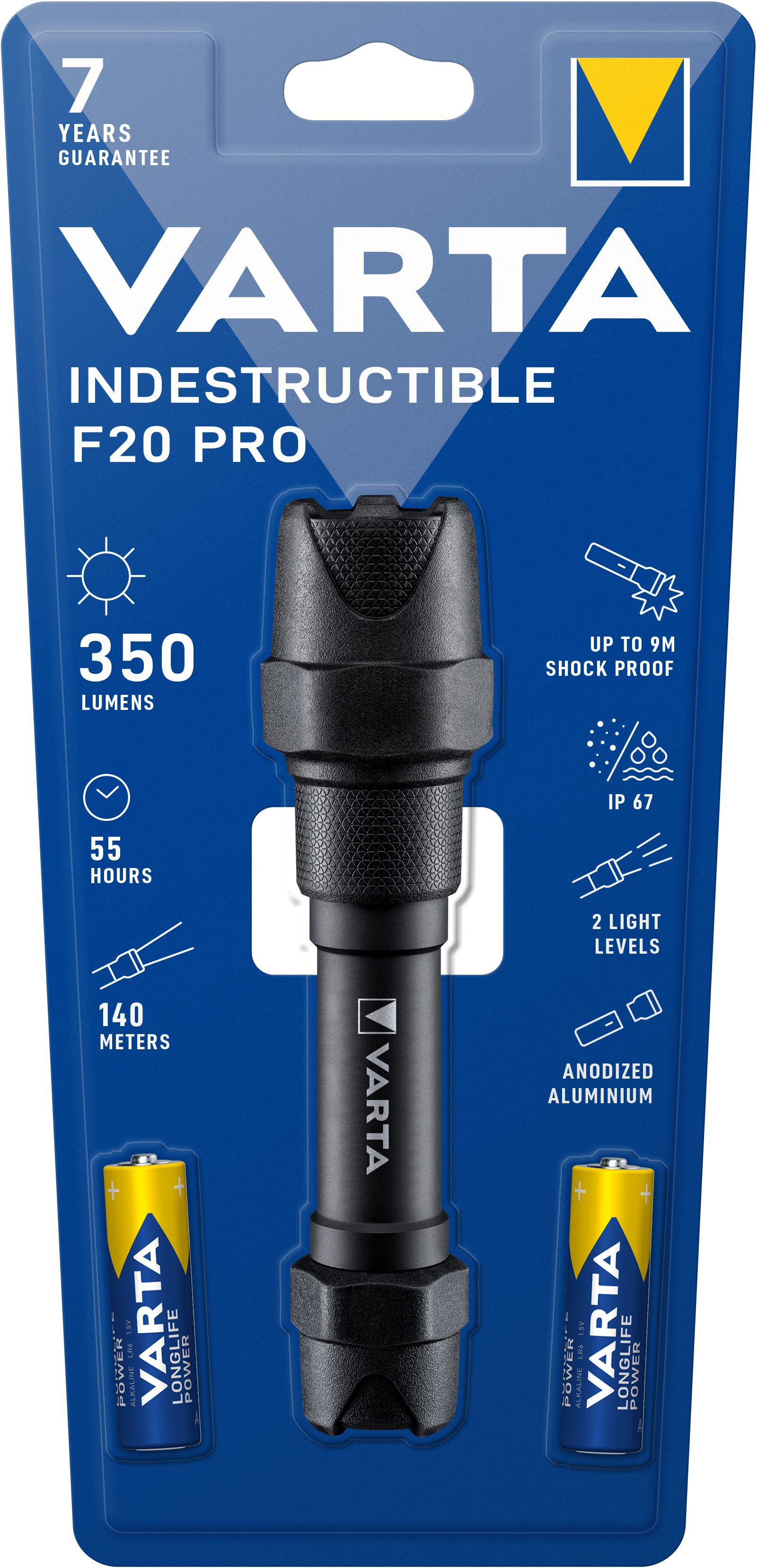 Varta Indestructible F20 Pro LED Zaklamp - Zwart - 350 lm