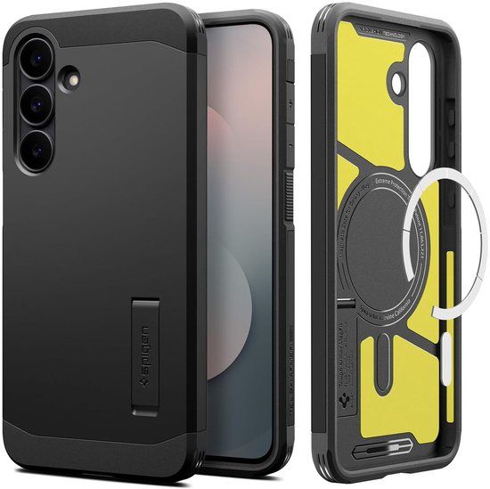Spigen Tough Armor Hoesje Geschikt voor Samsung Galaxy S25 FE | Compatibel met MagSafe / Qi2 | Back Cover Militaire Standaard | Kickstand | Zwart