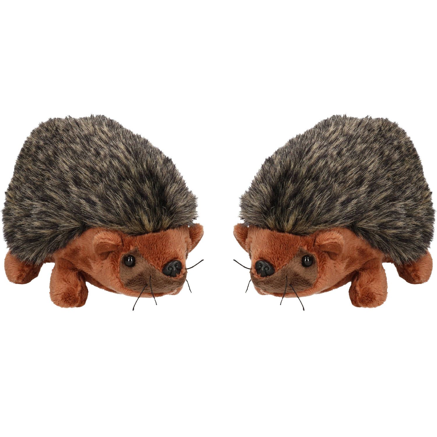 Cornelissen Set van 2x pluche knuffel dieren Egel 17 cm - Bruin
