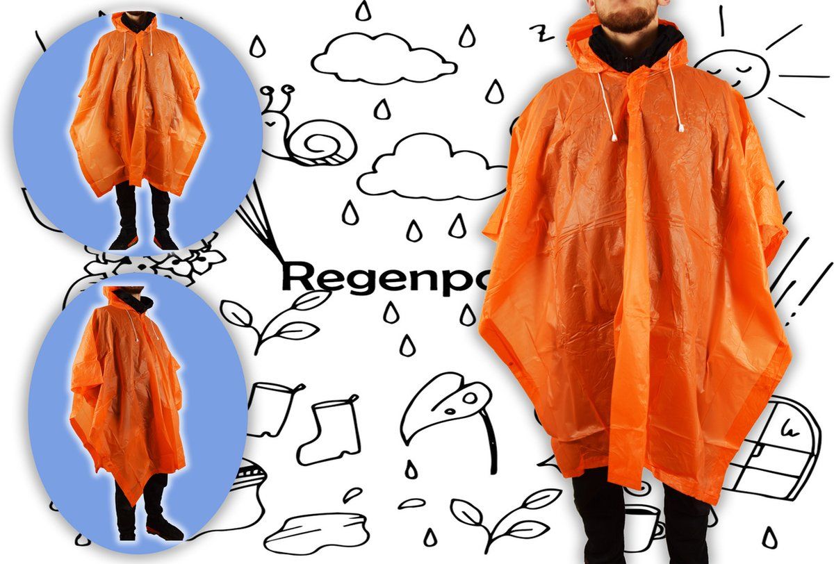 discountershop Panda Regenponcho unisex een maat 1 stuks in de verpakking oranje
